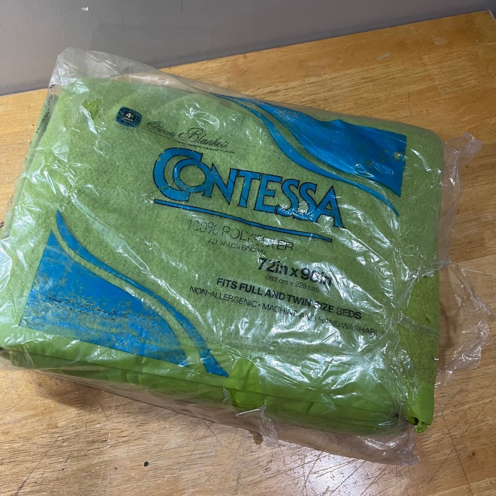 Vtg Contessa Lime Green Blanket 72x90 Twin Full 100% Polyester Nylon Binding NEW